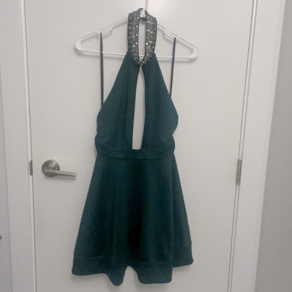 Bebe backless halter deep v neck dress